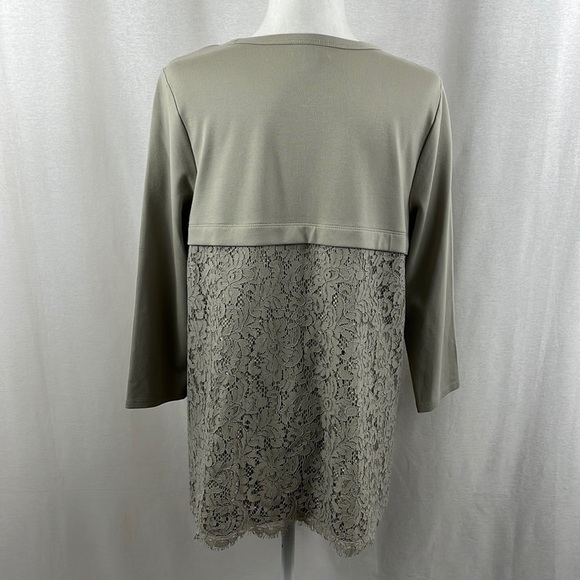 J. Jill Ponte Knit Sterling Taupe Lace Tunic Top Womens Size Medium - Picture 2 of 12